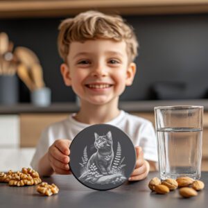 Cat on Rock Slate Coaster Engraving File, Unique