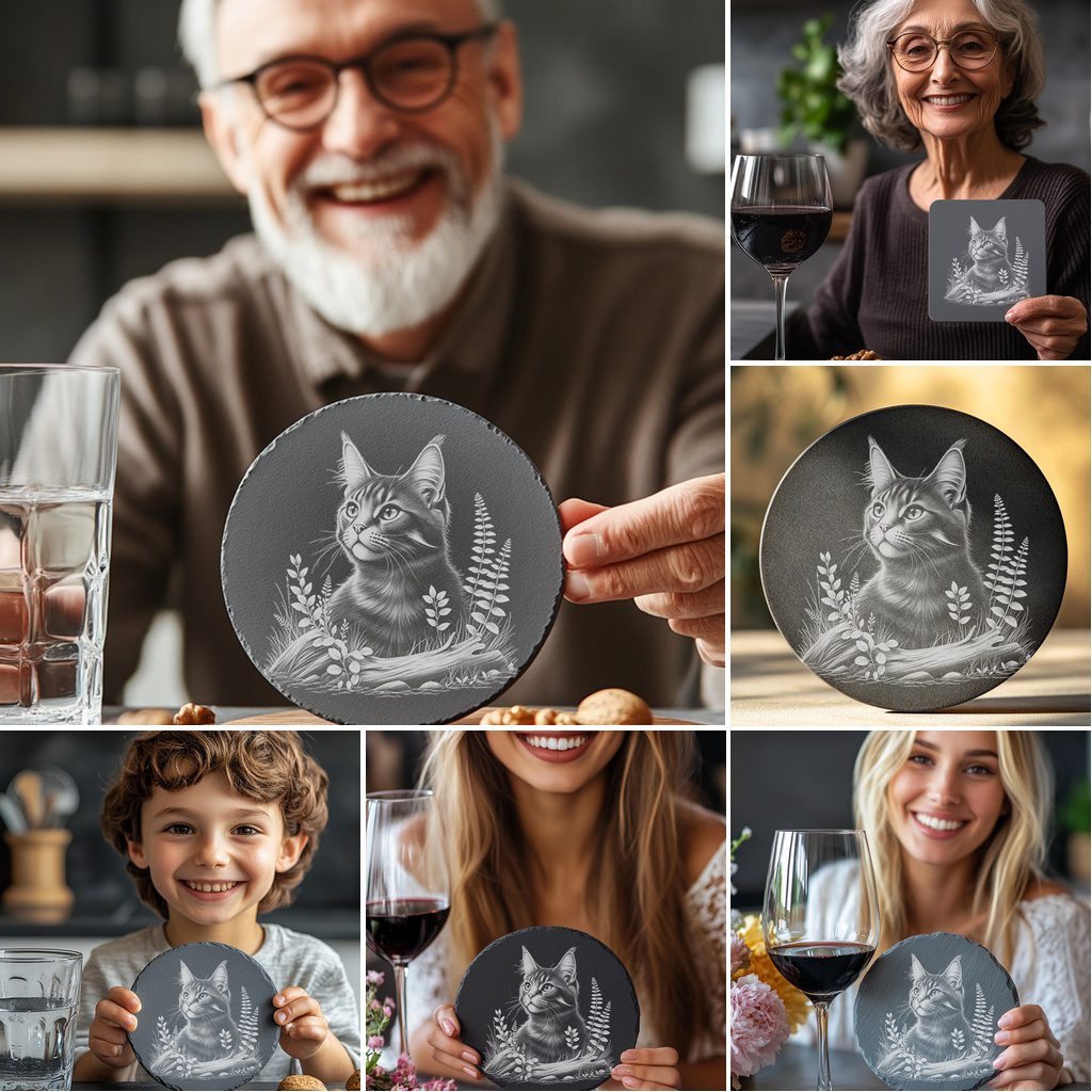 Cat Slate Coaster Laser Engraving Design Bundle, 6