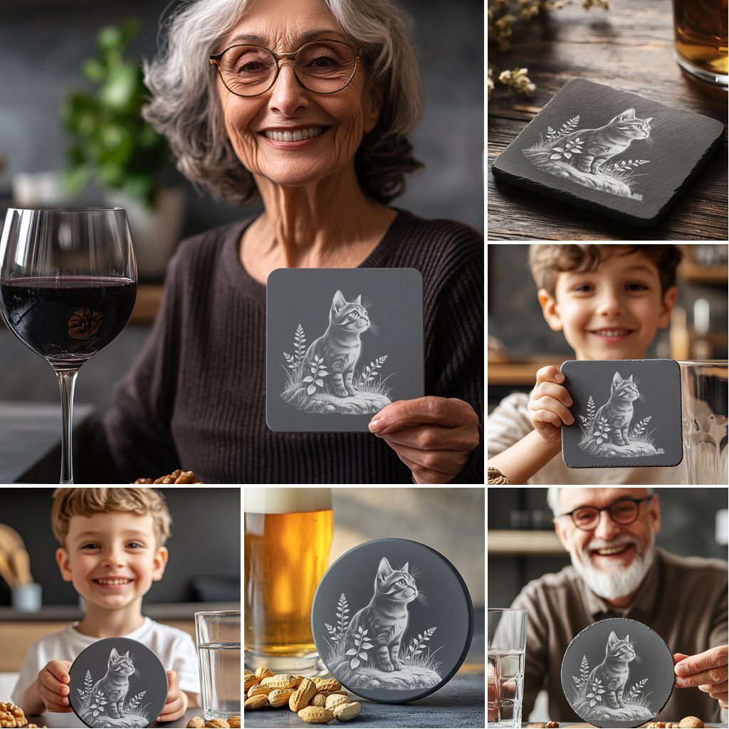 Cat Slate Coaster Laser Engraving Design Bundle, 6