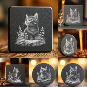 Cat Slate Coaster Laser Engraving Design Bundle, 6