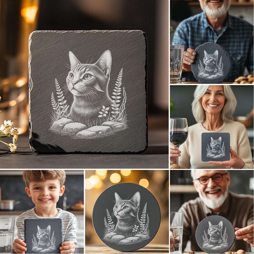 Cat Slate Coaster Laser Engraving Design Bundle, 6