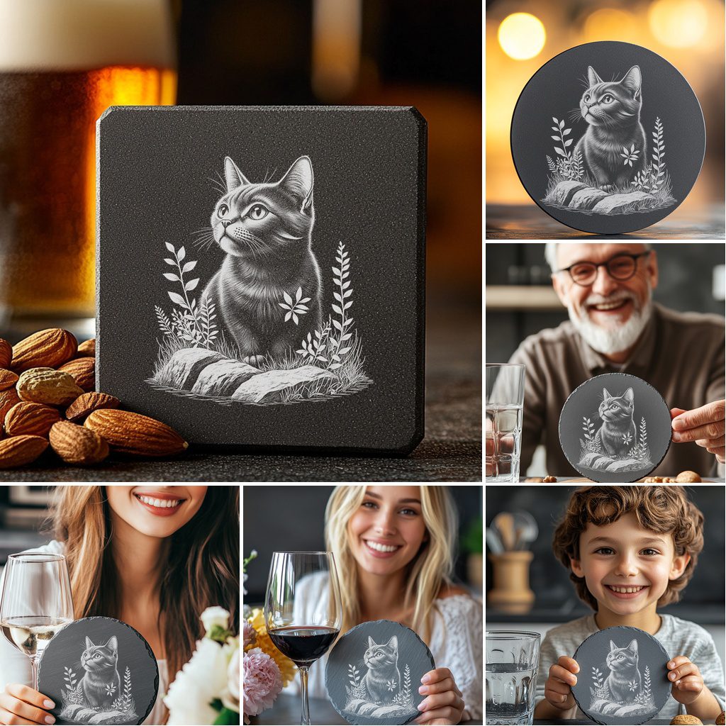 Cat Slate Coaster Laser Engraving Design Bundle, 6