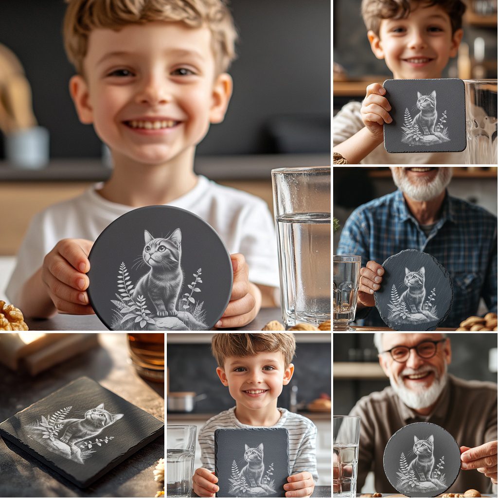 Cute Cat Slate Coaster Engraving Designs Bundle, Digital