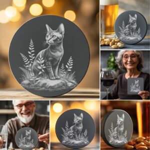 Cute Cat Slate Coaster Engraving Designs, Laser PNG,