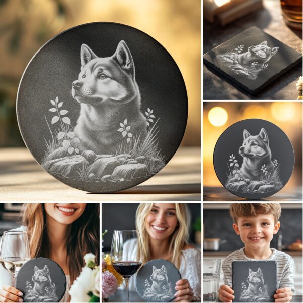 Dog Design Bundle, Slate Coaster Engraving Art, PNG