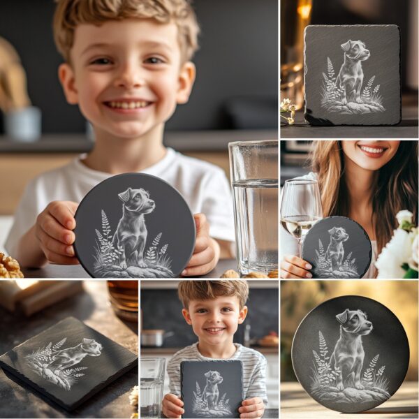 Dog Design Bundle, Slate Coaster Engraving Art, PNG