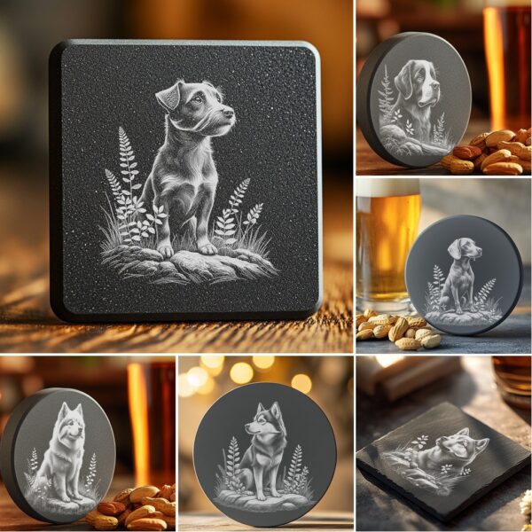 Dog Design Bundle, Slate Coaster Engraving Art, PNG