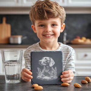 Dog in Grass and Rocks Slate Coaster Engraving