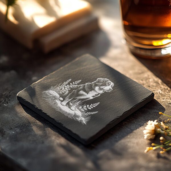 Dog on Rock Slate Coaster Engraving Design, Laser