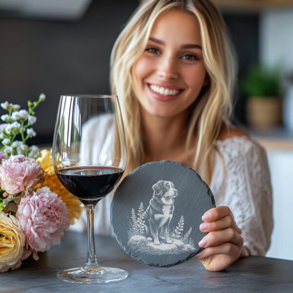 Dog on Rock Slate Coaster Engraving Design, Laser