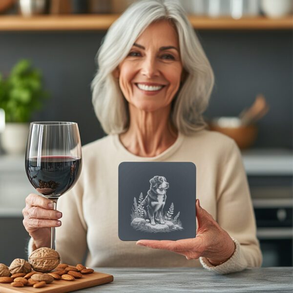 Dog on Rock Slate Coaster Engraving Design, Laser