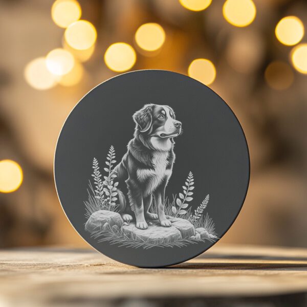 Dog on Rock Slate Coaster Engraving Design, Laser