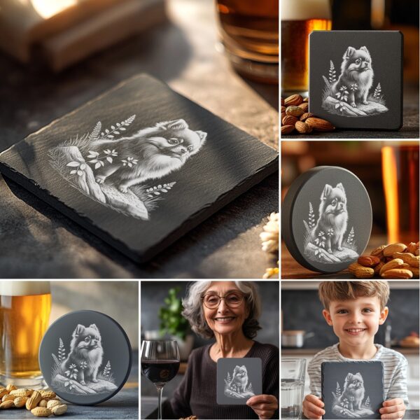 Dog on Rock Slate Coaster Laser Engraving Designs,