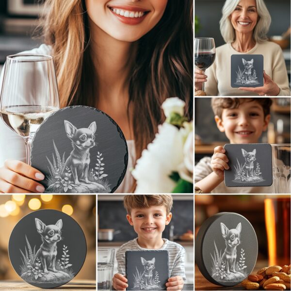 Dog on Rock Slate Coaster Laser Engraving Designs,