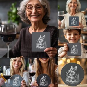 Dog on Rock Slate Coaster Laser Engraving Designs,