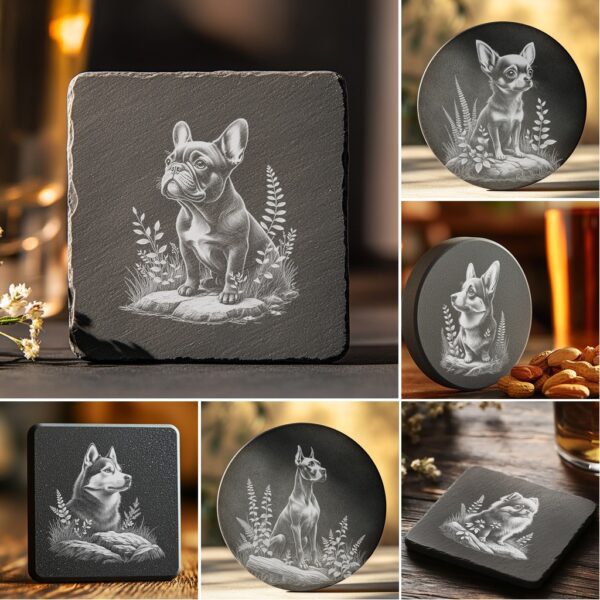Dog on Rock Slate Coaster Laser Engraving Designs,