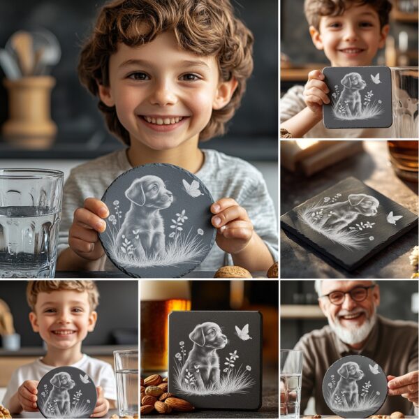 Dog on Rock Slate Coaster Laser Engraving Designs,