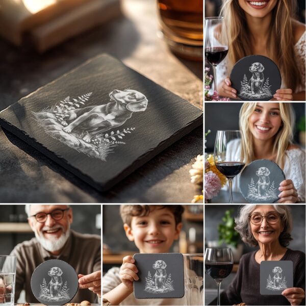 Dog on Rock Slate Coaster Laser Engraving Designs,