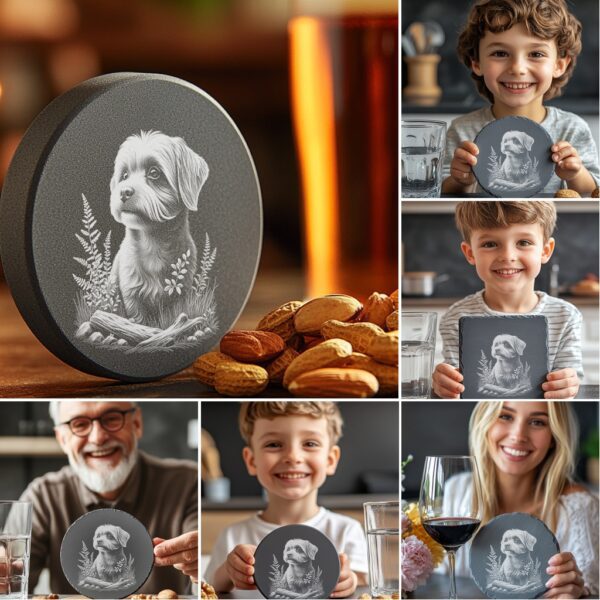 Dog on Rock Slate Coaster Laser Engraving Designs,