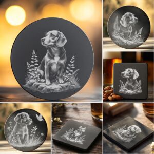 Dog on Rock Slate Coaster Laser Engraving Designs,