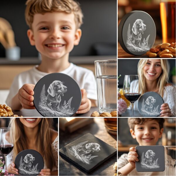 Dog on Rock Slate Coaster Laser Engraving Designs,