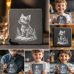 Dog Slate Coaster Engraving Designs Bundle, 6 PNG