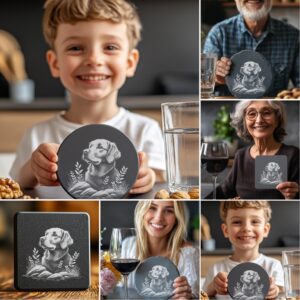 Dog Slate Coaster Engraving Designs Bundle, 6 PNG