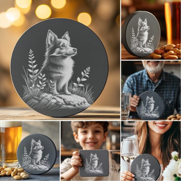Dog Slate Coaster Engraving Designs, Rock Art PNG