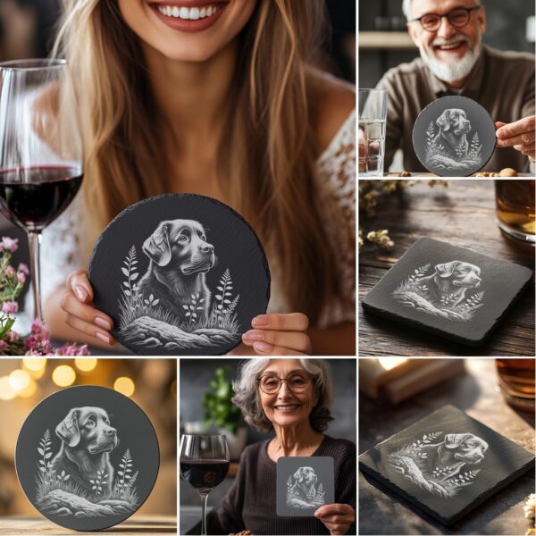 Dog Slate Coaster Engraving Designs, Rock Art PNG