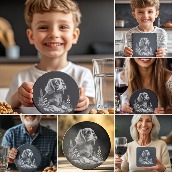 Dog Slate Coaster Engraving Designs, Rock Art PNG