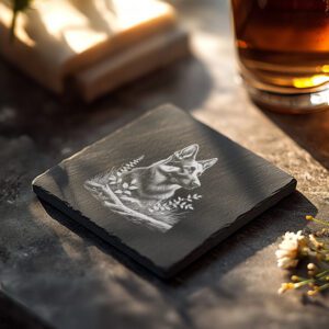 Dog with Forest Undergrowth PNG, Slate Coaster Engraving