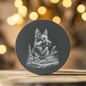 Dog with Forest Undergrowth PNG, Slate Coaster Engraving