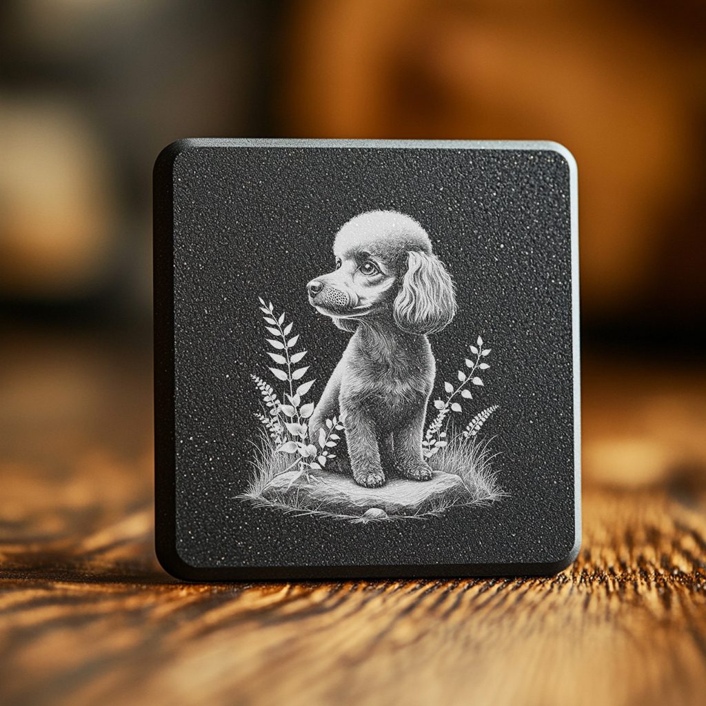 Dog with Leaves Slate Coaster Engraving File, Digital