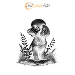 Dog with Leaves Slate Coaster Engraving File, Digital