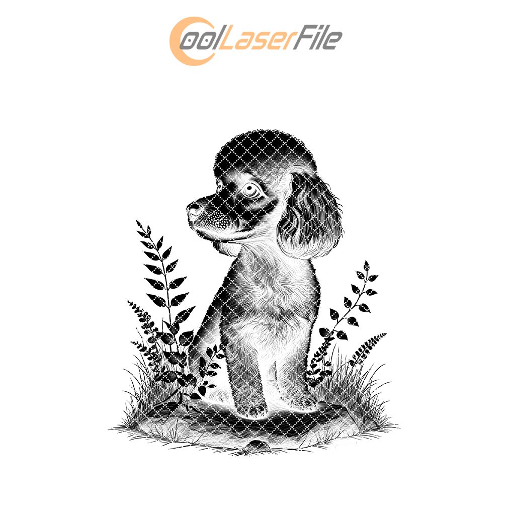Dog with Leaves Slate Coaster Engraving File, Digital