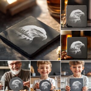 Eagle Double Exposure Coaster Laser Engraving Design Bundle,
