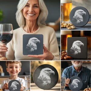 Eagle Double Exposure Coaster Laser Engraving Design Bundle,