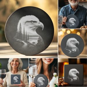 Eagle Double Exposure Coaster Laser Engraving Design Bundle,