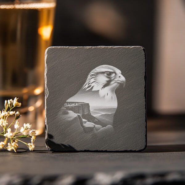 Falcon Slate Coaster Engraving File, Wild Animal Rustic