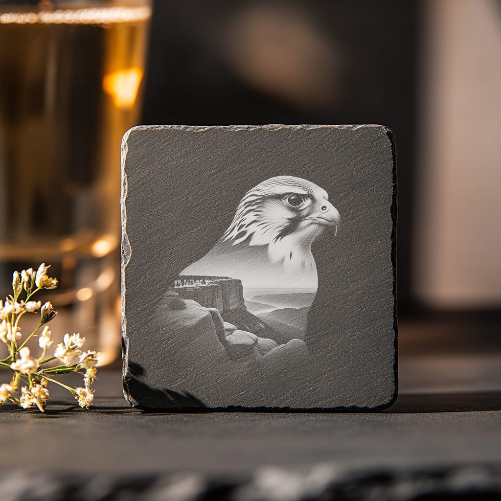 Falcon Slate Coaster Engraving File, Wild Animal Rustic