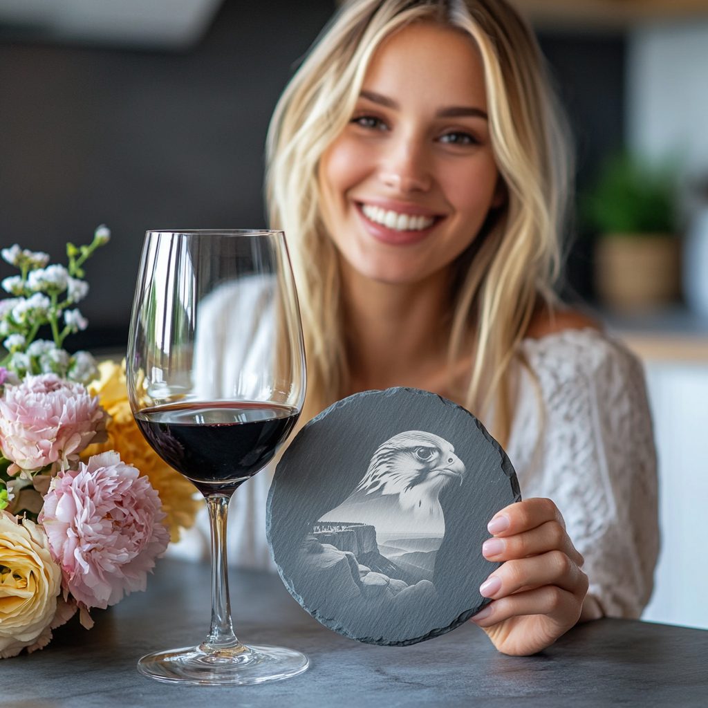Falcon Slate Coaster Engraving File, Wild Animal Rustic