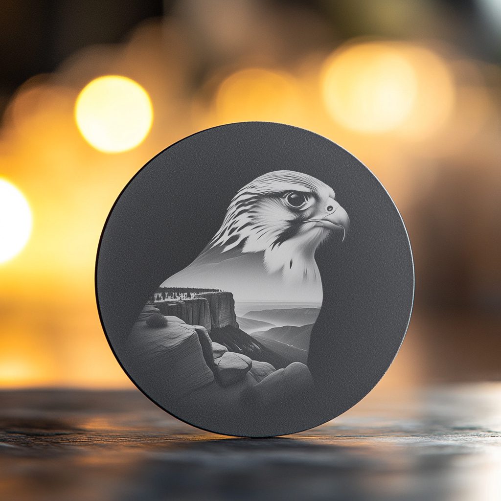 Falcon Slate Coaster Engraving File, Wild Animal Rustic