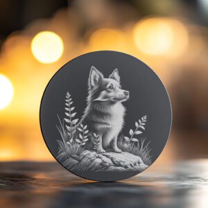 Fox on Rock Slate Coaster Engraving Design, Rustic