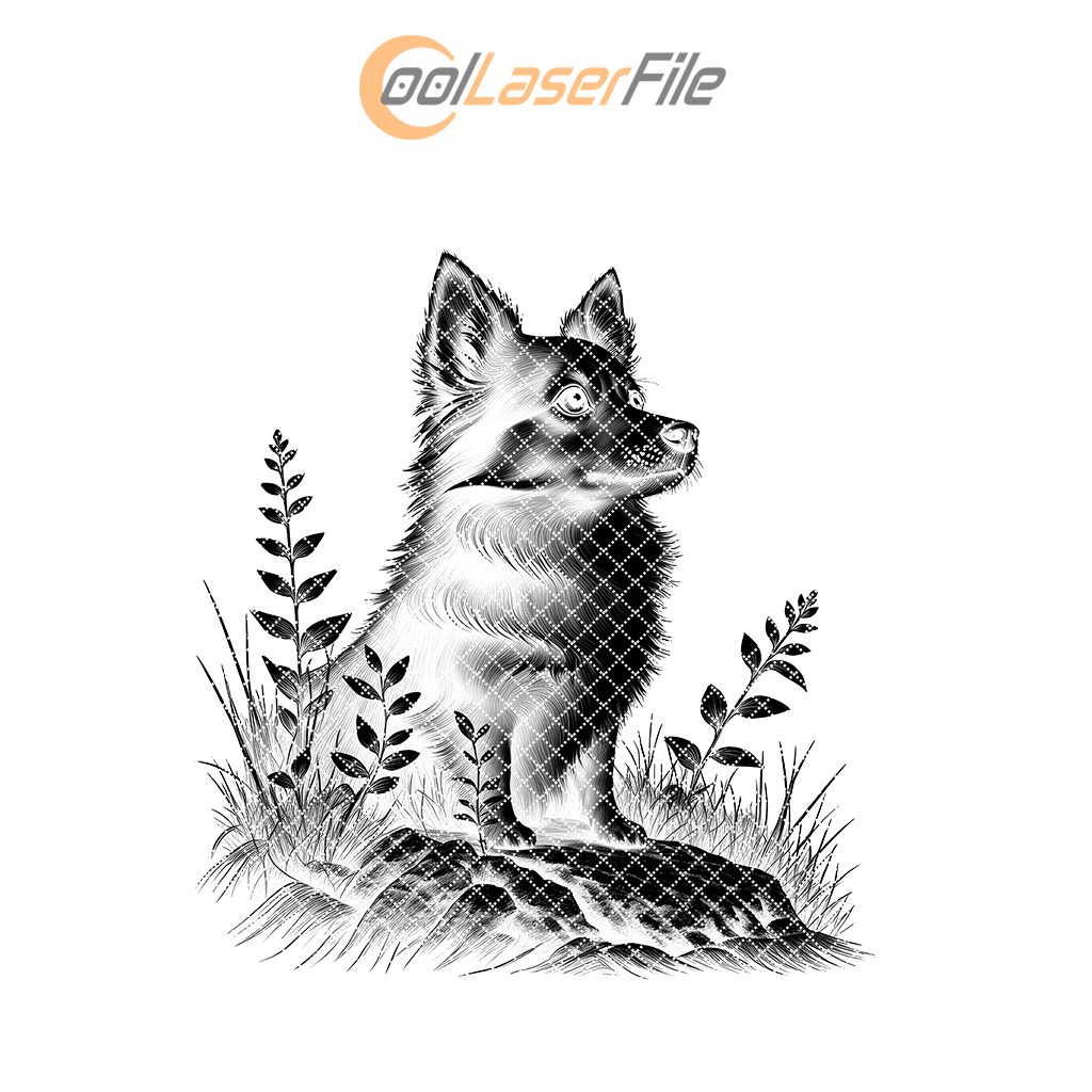 Fox on Rock Slate Coaster Engraving Design, Rustic