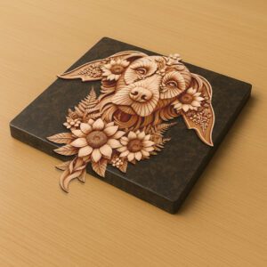 Golden Retriever 3D Illusion Laser Engraving File, Floral