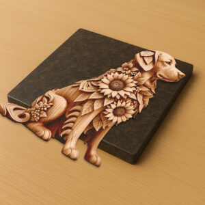 Golden Retriever 3D Laser Engraving Floral Art, Dog
