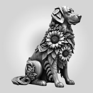Golden Retriever 3D Laser Engraving Floral Art, Dog