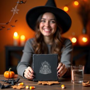 Grim Skull Halloween Laser Engraving PNG for Slate
