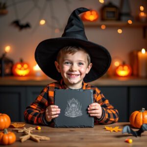 Grim Skull Halloween Laser Engraving PNG for Slate