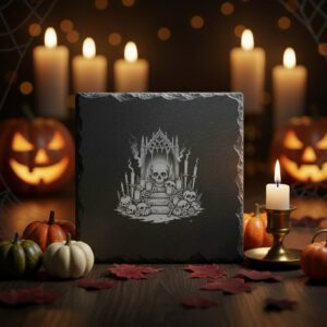 Grim Skull Halloween Laser Engraving PNG for Slate